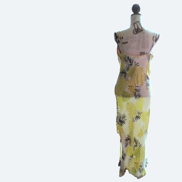 Vici soft slip dress adjustable botanic prints Monstera with side split size M - Picture 3 of 11